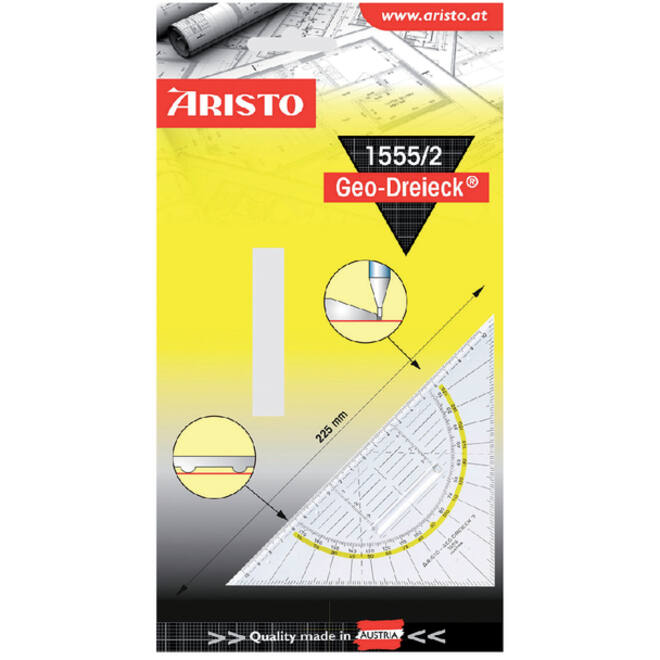 Geodriehoek Aristo 1555/2 225mm met greep transparant