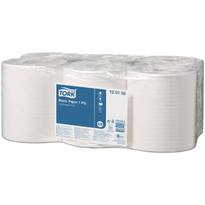 Poetspapier Tork Basic M2 centerfeed 1-laags 300m wit 120155