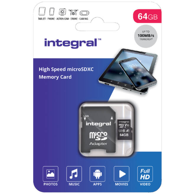 Geheugenkaart Integral microSDXC V10 64GB