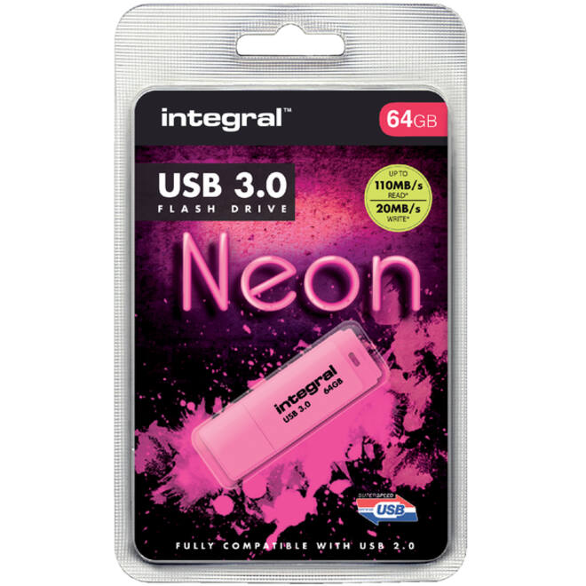 USB-stick 3.0 Integral 64GB neon roze