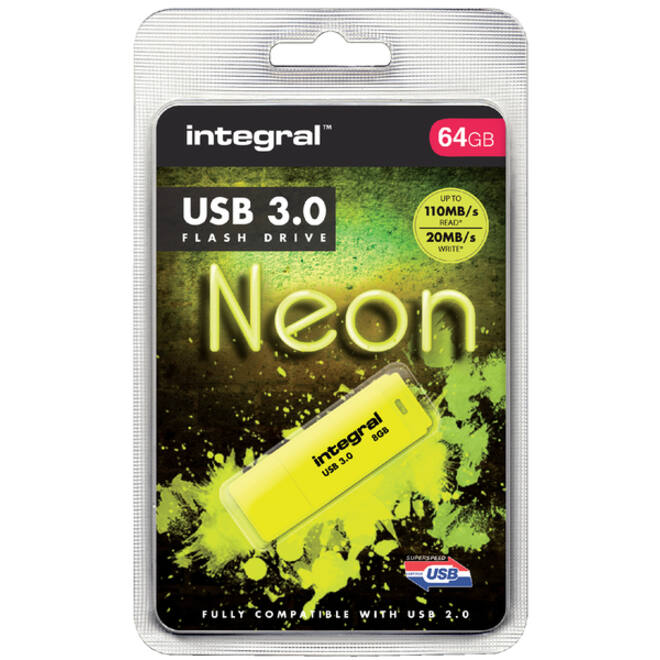 USB-stick 3.0 Integral 64GB neon geel