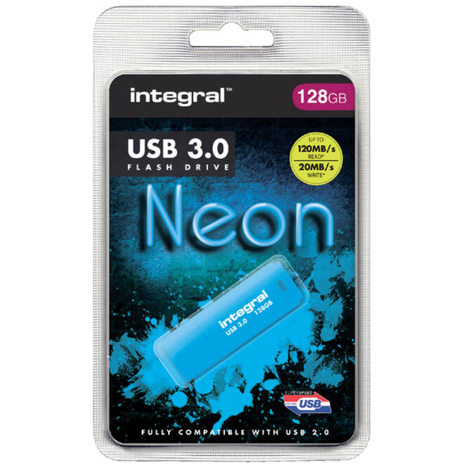 USB-stick 3.0 Integral 128GB neon blauw