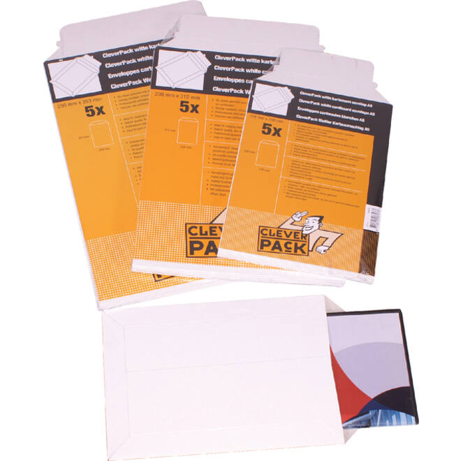 Envelop CleverPack karton B4 250x353mm wit pak à 5 stuks