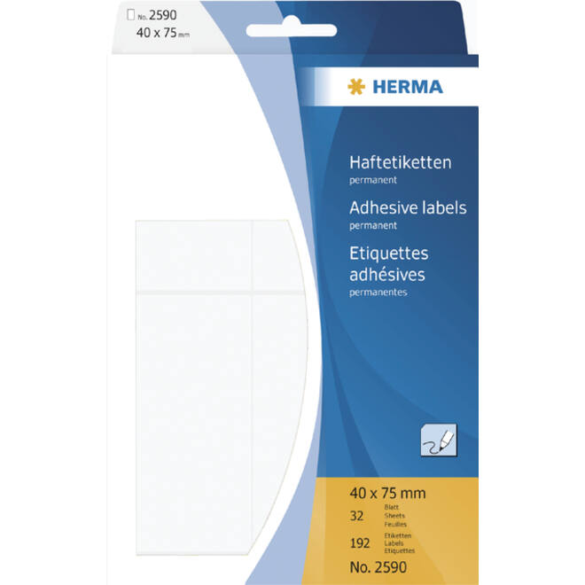 Etiket HERMA 2590 40x75mm wit 192 stuks