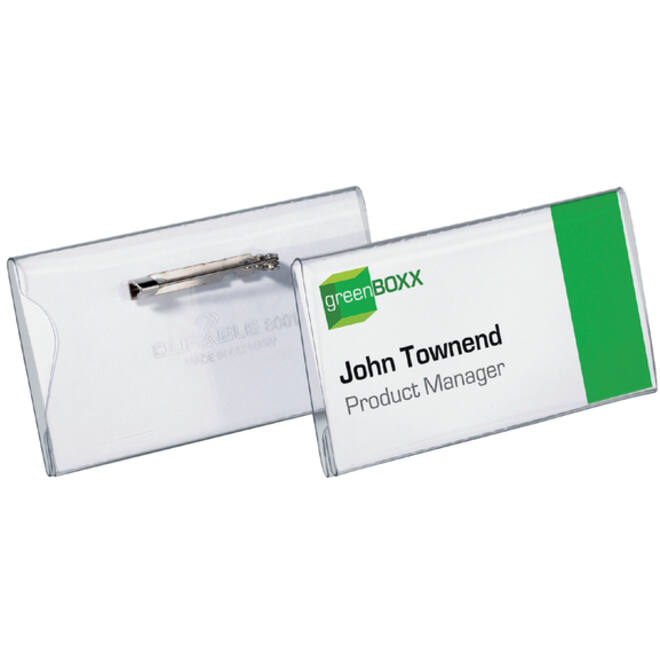Badge Durable 8001 met speld en klemrand 40x75mm