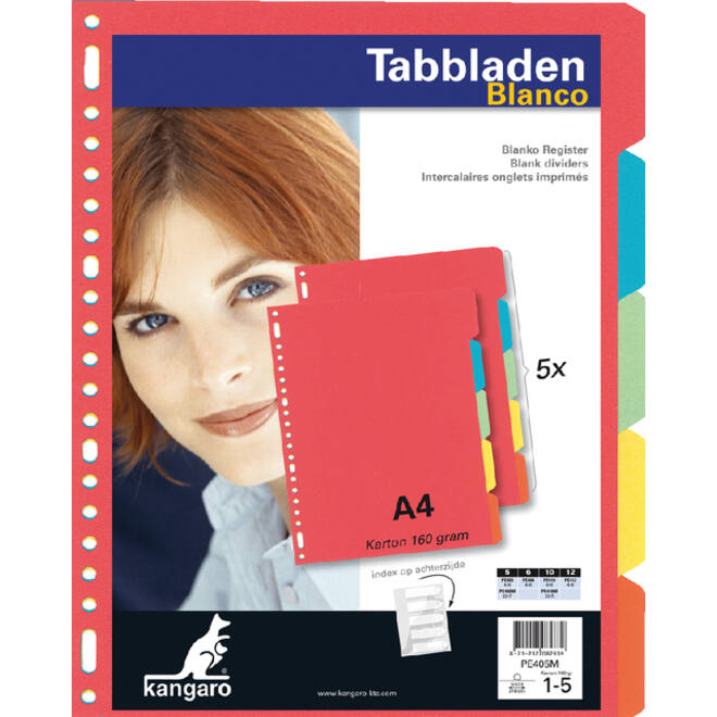 Tabbladen Kangaro 23-gaats PE405M 5-delig assorti karton