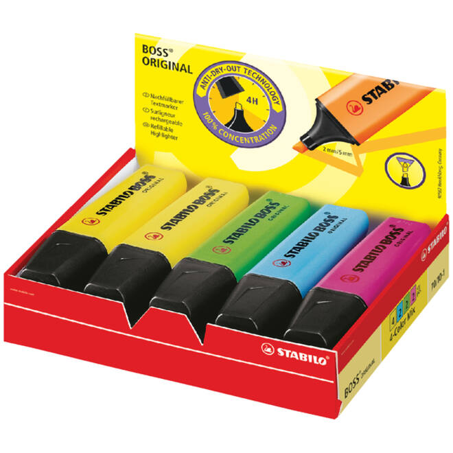 Markeerstift STABILO BOSS Original 70/10 assorti 4 kleuren doos à 10 stuks