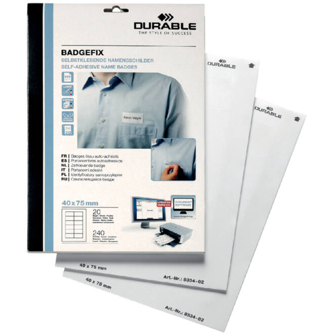 Naambadge etiket Durable 8334 40x75mm zelfklevend wit