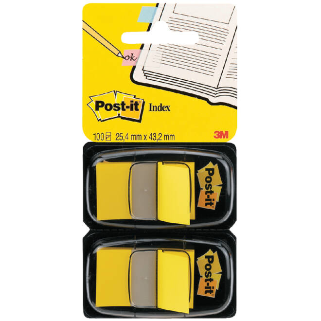Indextabs Post-it 680 25.4x43.2mm duopack geel 2x50 tabs