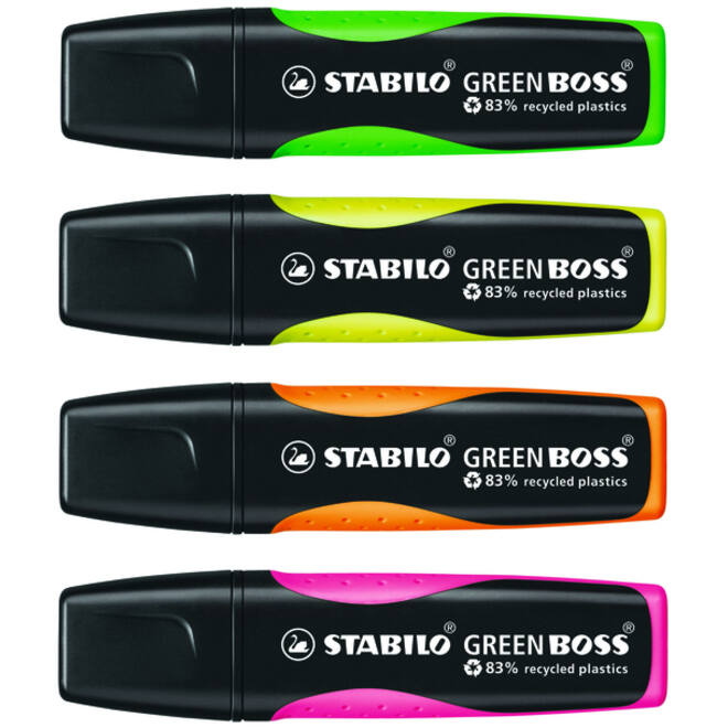 Markeerstift STABILO GREEN BOSS 6070/4 assorti etui à 4 stuks