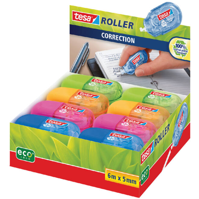 Correctieroller tesa® ecoLogo® mini 5mmx6m doos à 16 stuks assorti