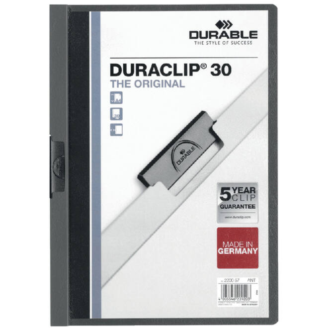 Klemmap Durable Duraclip A4 3mm 30 vellen antraciet/grijs