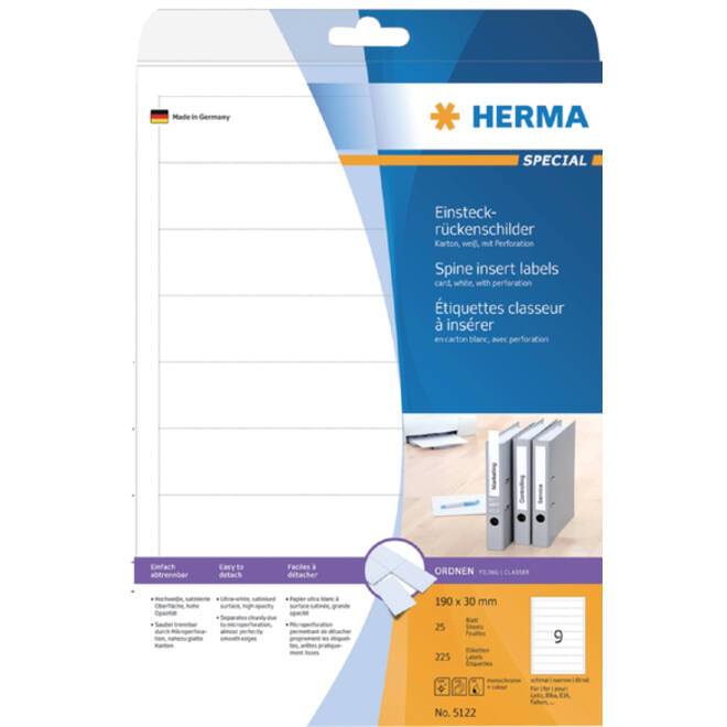Rug-insteekkaart HERMA 5122 smal 30x190mm wit
