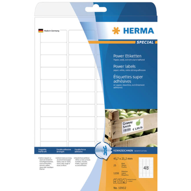 Etiket HERMA Power 10902 45.7x21.2mm wit 1200stuks