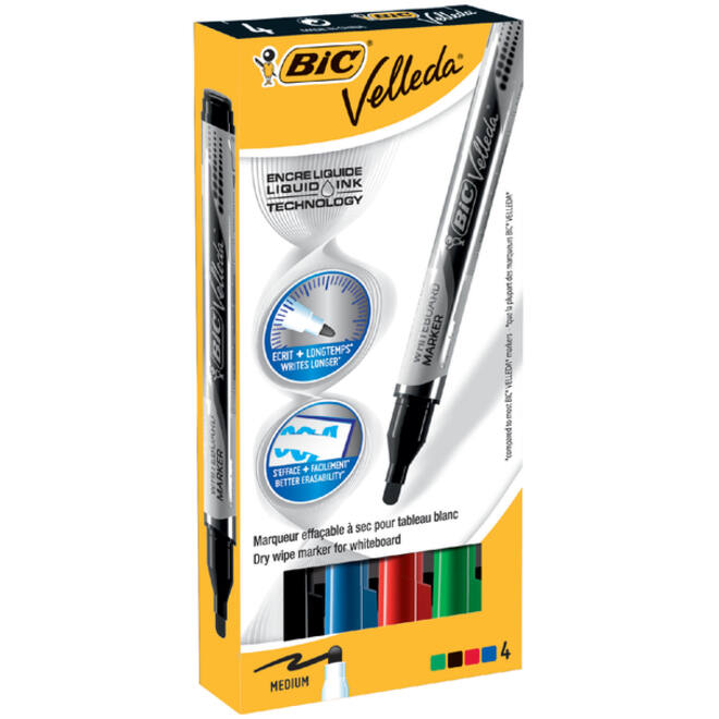 Viltstift Bic Velleda liquid whiteboard rond medium assorti doos à 4 stuks