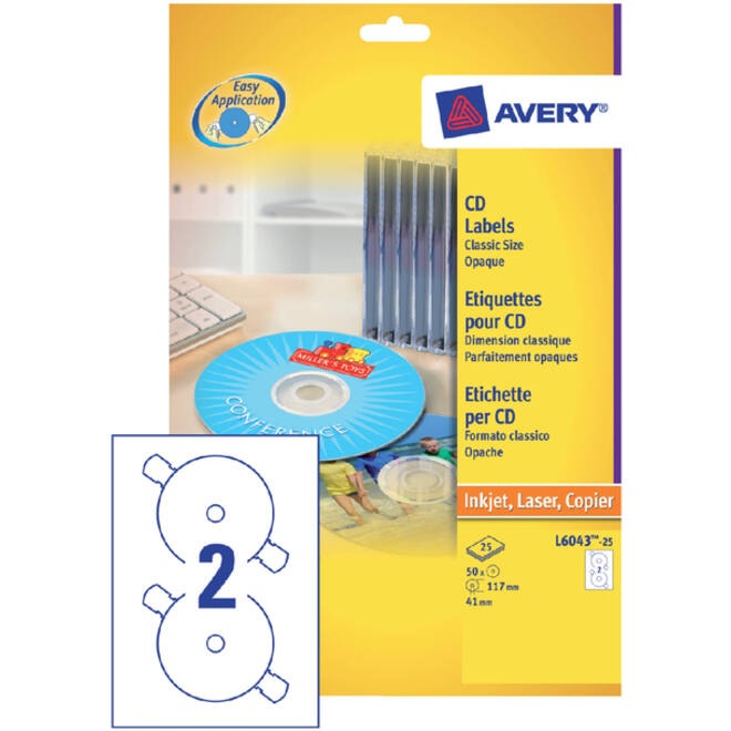 Etiket Avery L6043-25 CD wit 50 stuks