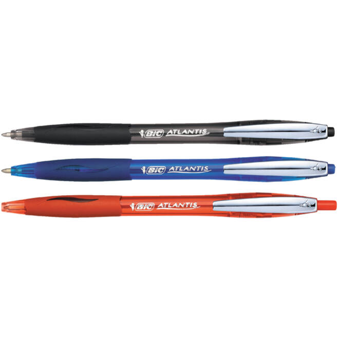 Balpen Bic Atlantis soft metalen clip clic medium blauw