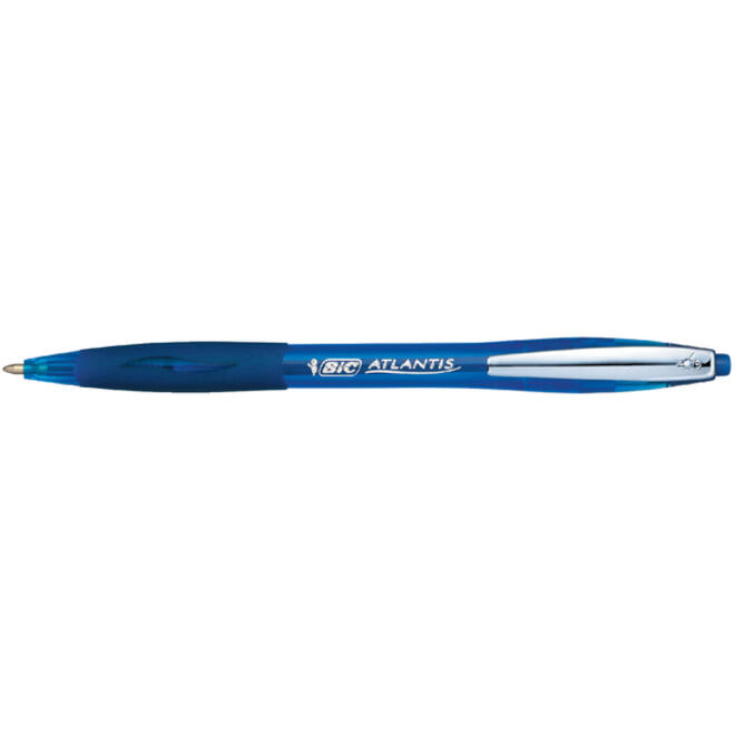 Balpen Bic Atlantis soft metalen clip clic medium blauw