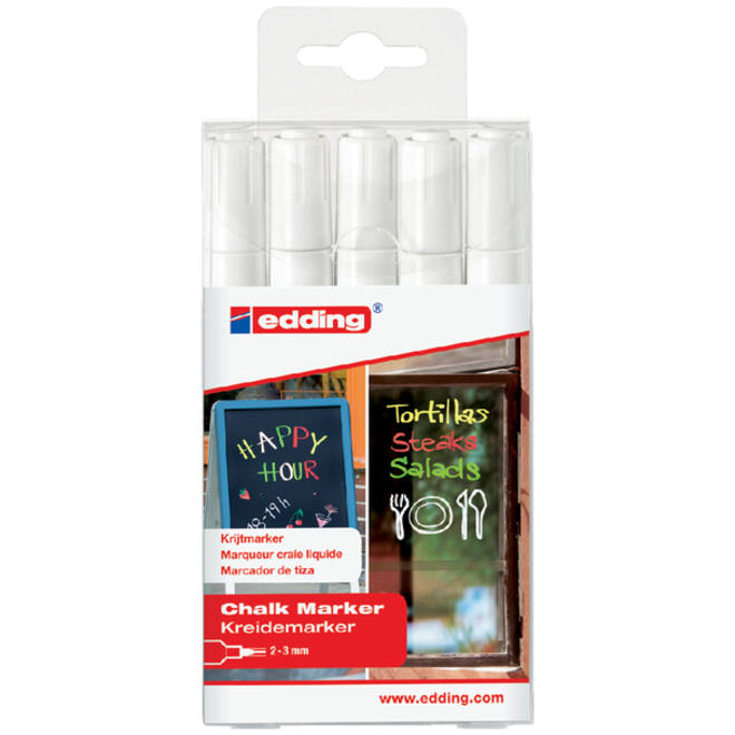 Krijtstift edding 4095 rond 2-3mm wit blister à 5 stuks