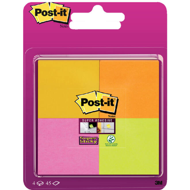 Memoblok Post-it 6910 Super Sticky 51x51mm assorti