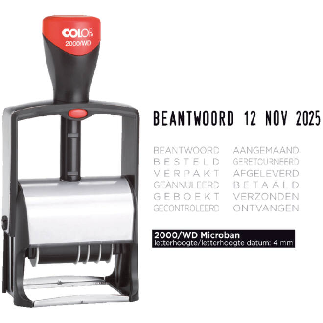 Woord-datumstempel Colop 2000 met 12 teksten