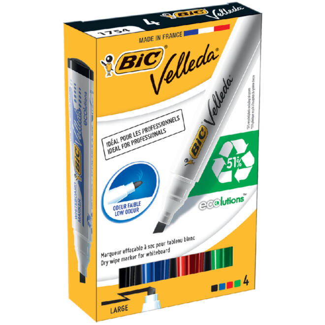 Viltstift Bic Velleda 1751 whiteboard schuin large zwart
