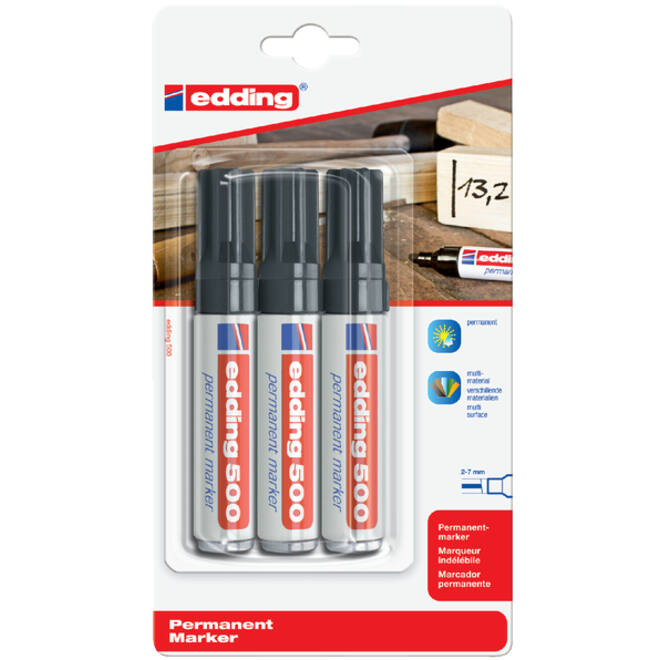 Viltstift edding 500 schuin 2-7mm zwart blister à 3 stuks