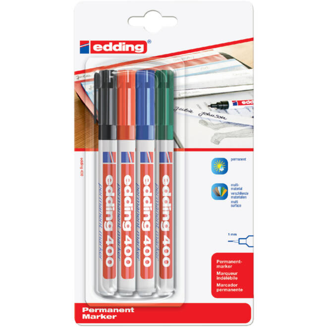 Viltstift edding 400 rond assorti 1mm blister à 4 stuks