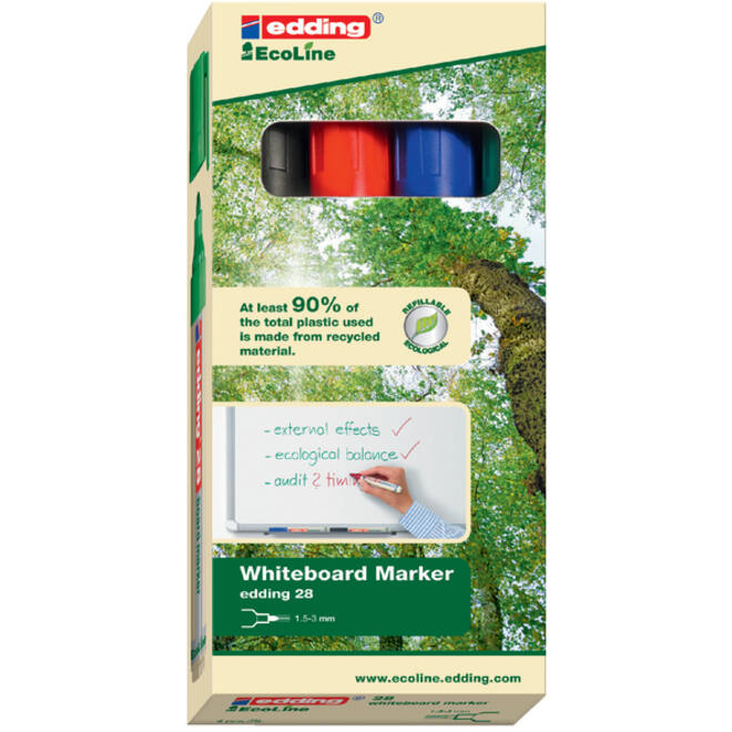 Viltstift edding 28 whiteboard Ecoline rond 1.5-3mm assorti set à 4 stuks