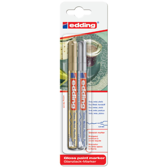 Paintmarker edding 780 op oliebasis 0.8mm goud en zilver blister à 2st