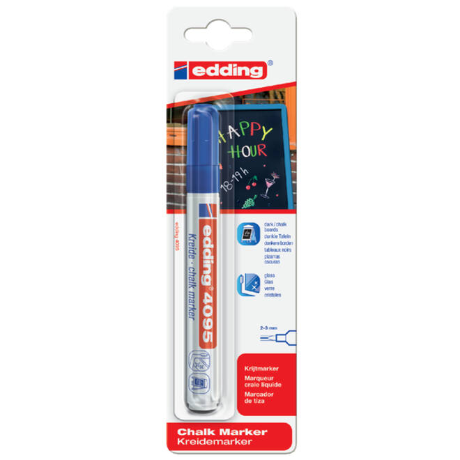 Krijtstift edding 4095 rond 2-3mm blauw blister à 1 stuk