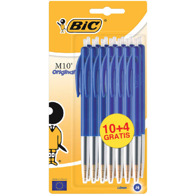 Balpen Bic M10 medium blauw blister à 10+4 gratis