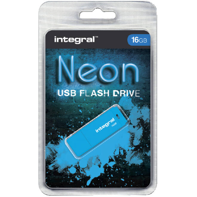 USB-stick 2.0 Integral 16GB neon blauw