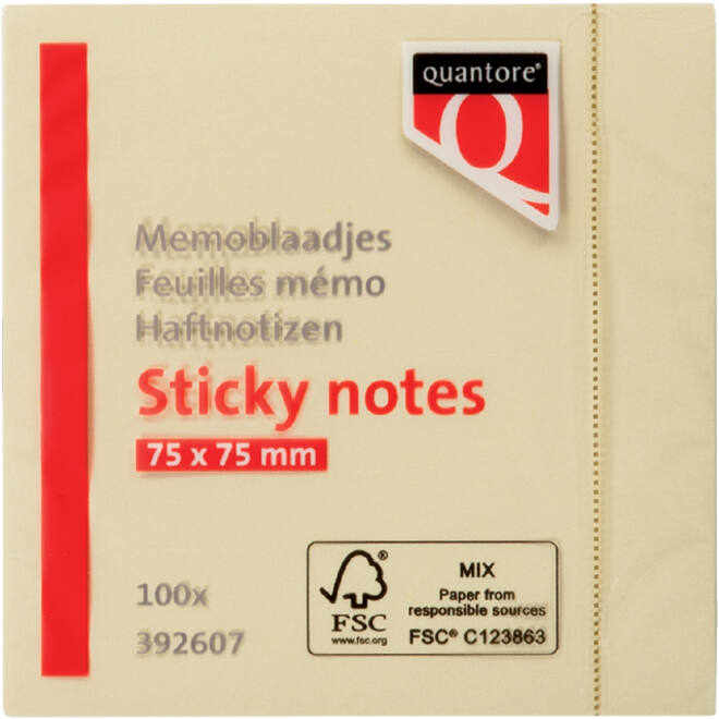 Memoblok Quantore 76x76mm geel