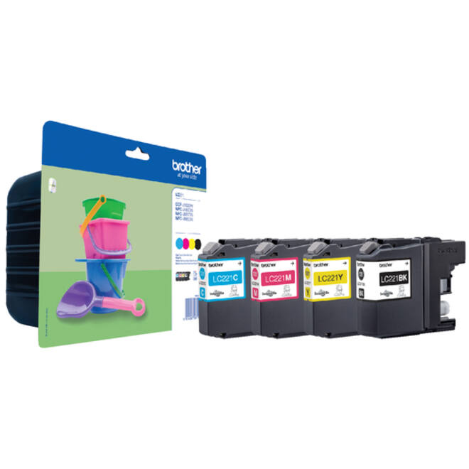 Inktcartridge Brother LC-221VALBP zwart + 3 kleuren