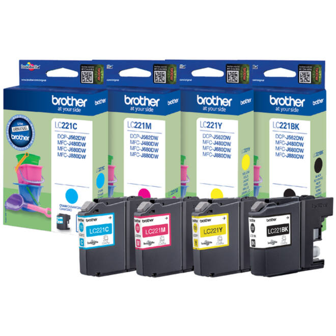 Inktcartridge Brother LC-221VALBP zwart + 3 kleuren
