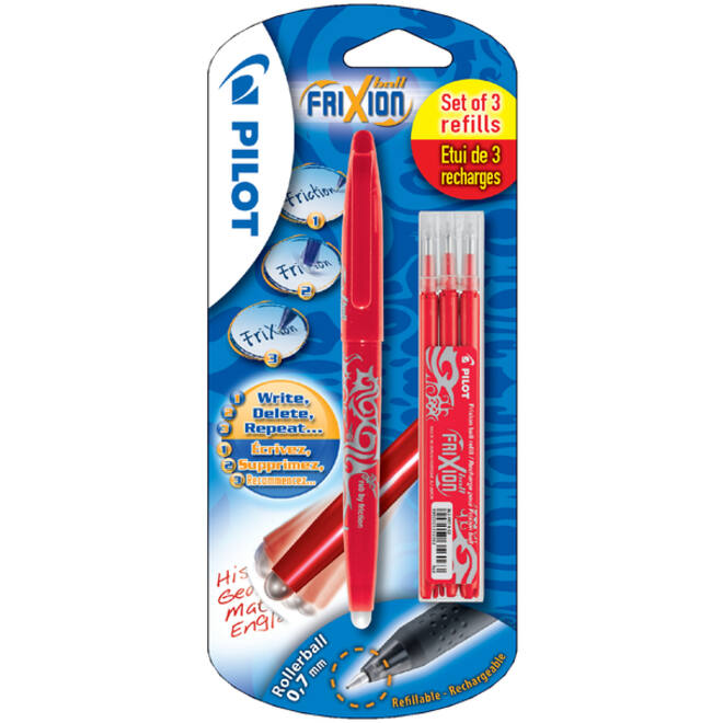 Rollerpen PILOT friXion medium rood blister à 1 stuk + 3 vullingen
