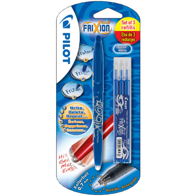 Rollerpen PILOT friXion medium blauw blister à 1 stuk + 3 vullingen