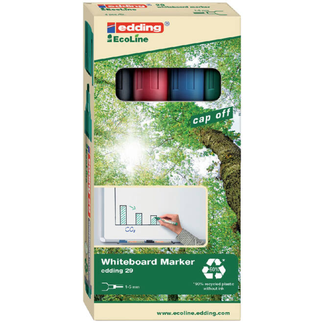Viltstift edding 29 whiteboard Ecoline rond 1-5mm assorti set à 4 stuks