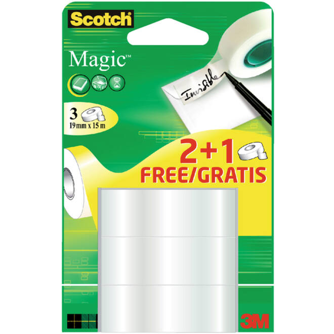 Plakband Scotch Magic 19mmx15m 2+1 gratis onzichtbaar