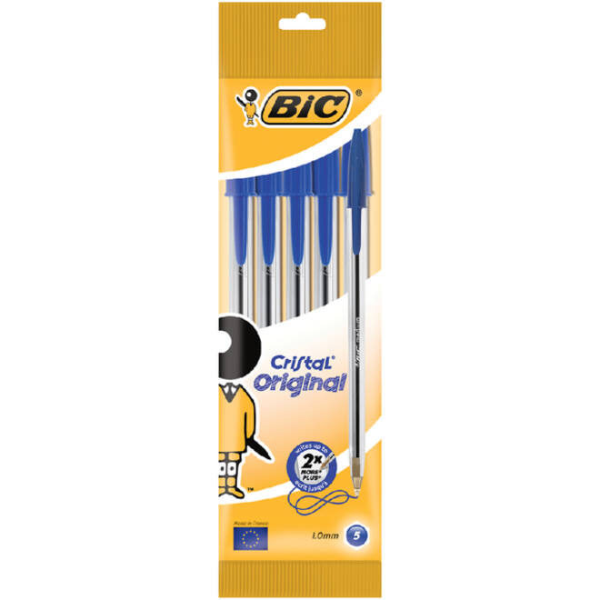 Balpen Bic Cristal medium blauw blister à 5 stuks