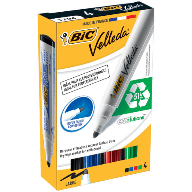 Viltstift Bic Velleda 1701 whiteboard rond large assorti doos à 4 stuks