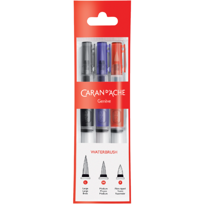 Penseel Caran d'Ache medium, breed , fibre tip set à 3st