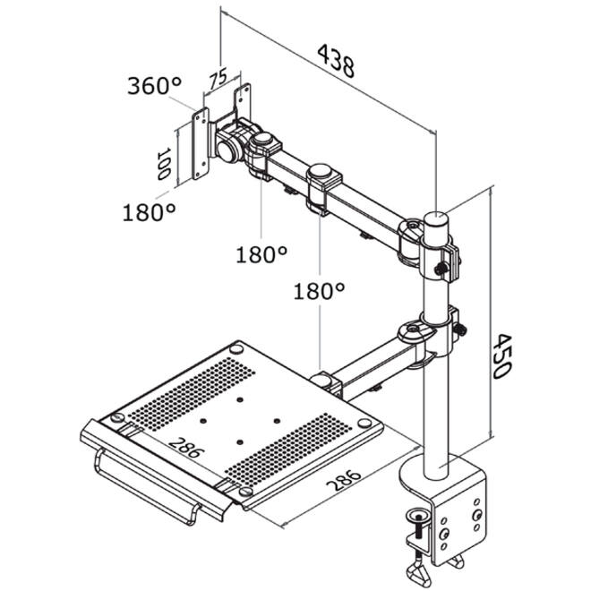 Laptoparm Neomounts D960 10-27" met klem zwart