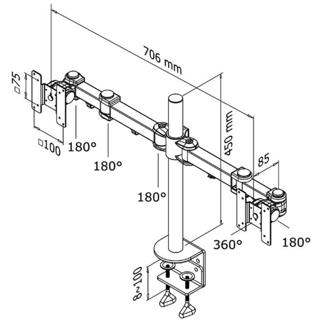 Monitorarm Neomounts D960D 2x10-27" met klem zwart