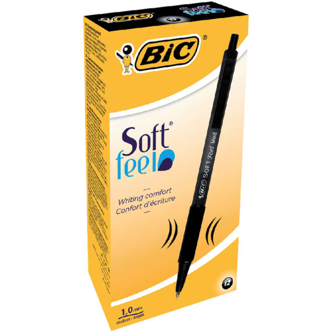 Balpen Bic soft feel grip clic medium zwart