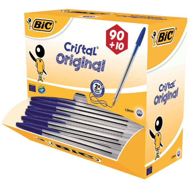 Balpen Bic Cristal medium blauw doos à 90+10 gratis