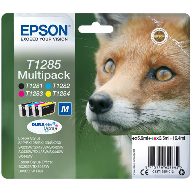 Inktcartridge Epson T1285 zwart + 3 kleuren