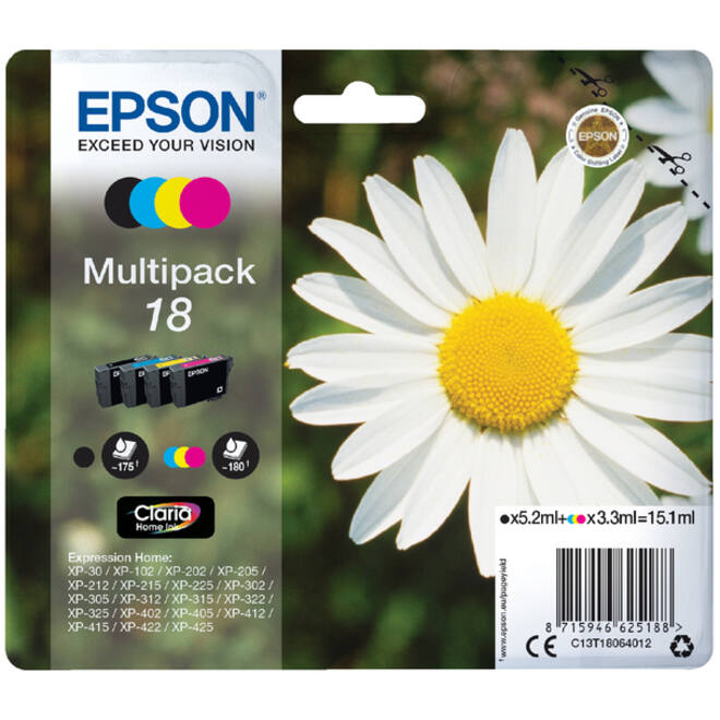 Inktcartridge Epson 18 T1806 zwart + 3 kleuren