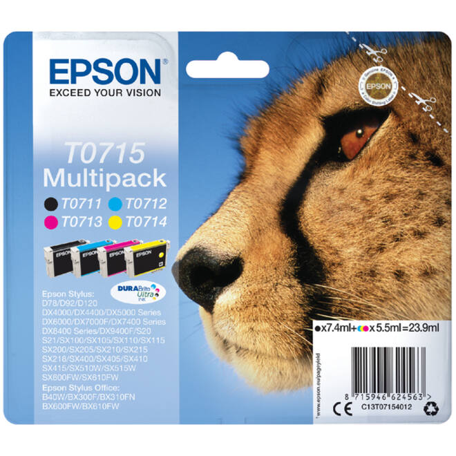 Inktcartridge Epson T0715 zwart + 3 kleuren